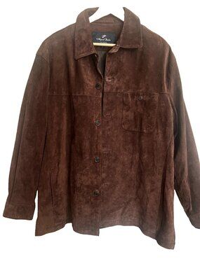 VTG Newport Harbor Suede Leather Jacket Shirt Mens L  Brown Car Coat.    C